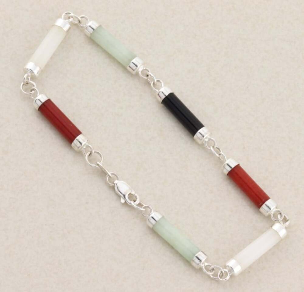 Sterling Silver Multicolor Jade Bracelet 7 1/2" inch - Picture 3 of 6